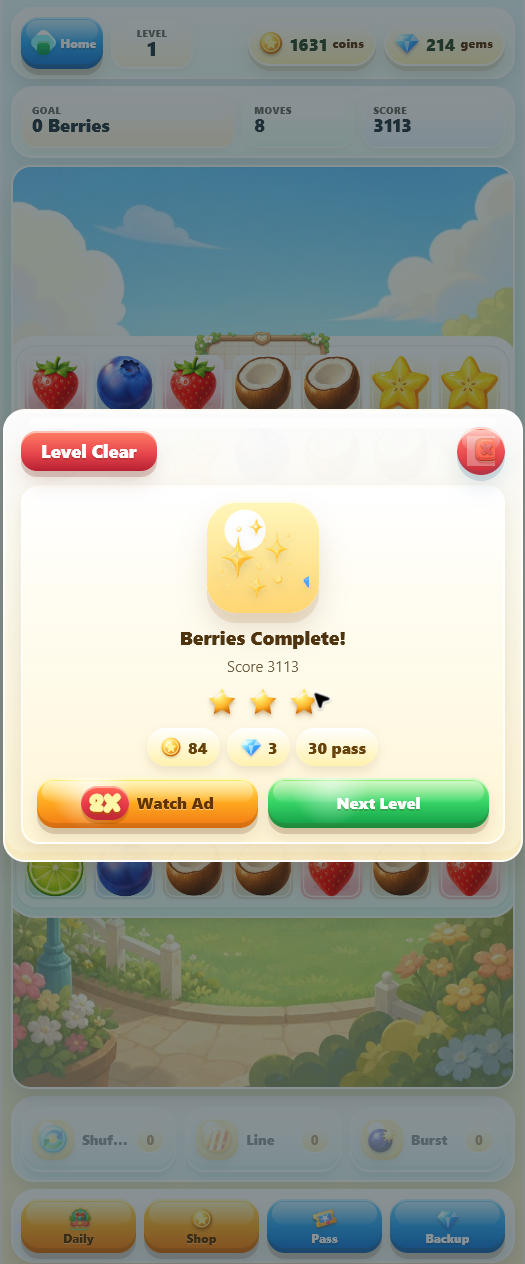 Fruit Town Pop screenshot: Celebrate big wins and rewards